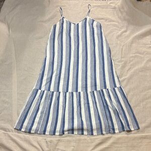 J. Crew Factory Blue‎ and White Striped Midi Dress sundress beach 100% cotton